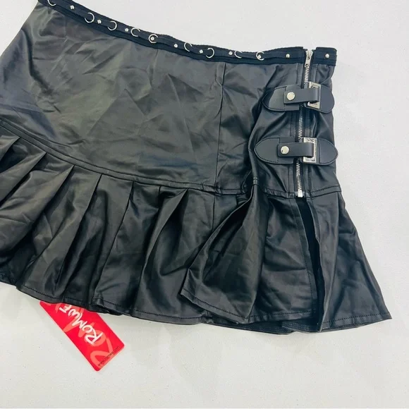 Romwe New With Tags Faux Leather Gothic Alternative Skirt With Zipper Pleated - Picture 2 of 8